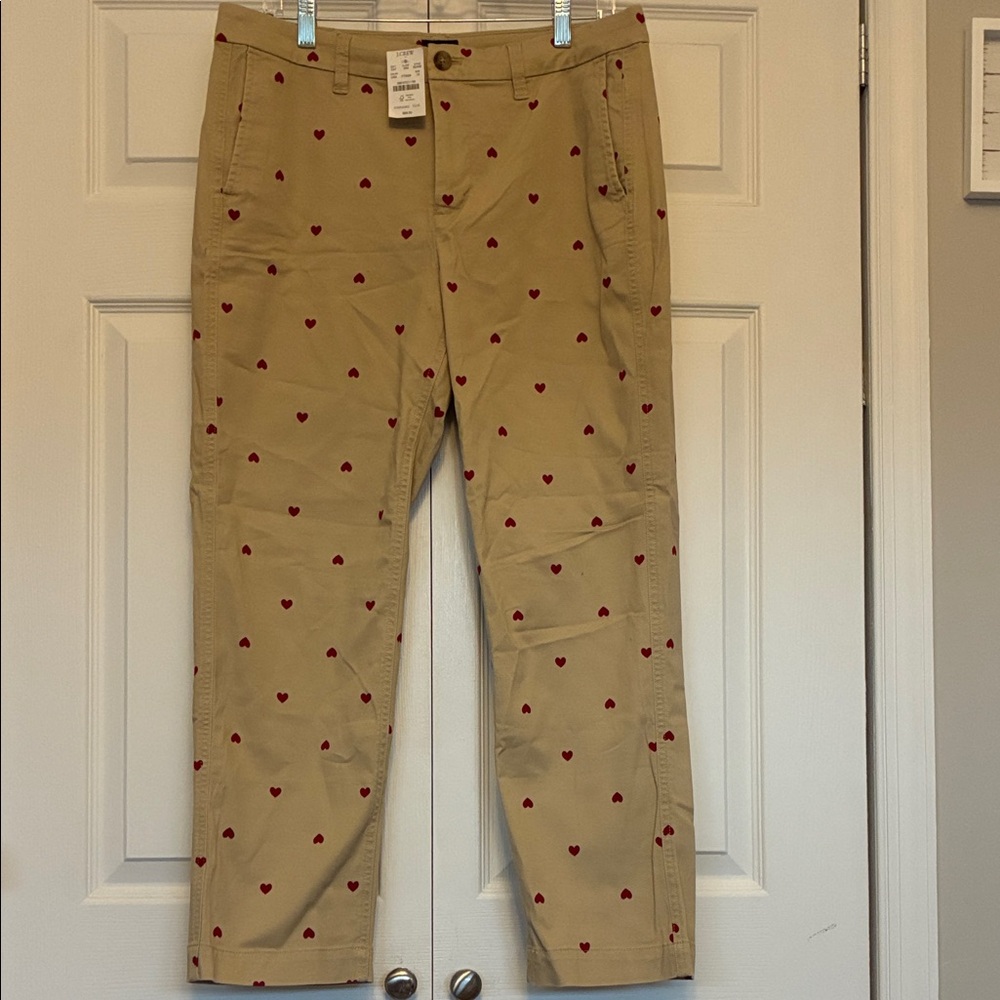 J. Crew Factory Tan Chinos with Red Heart Pattern